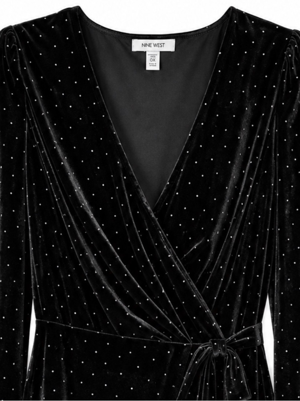 NWOT Velvet Wrap Evening Dress Silver Metallic Swiss Dots Tie Waist